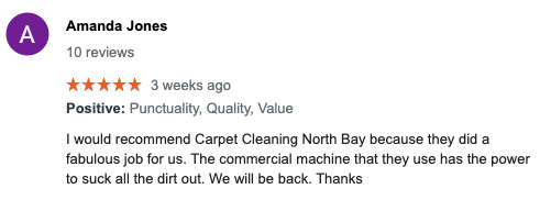 Google Review of Carpet Cleaning North Bay