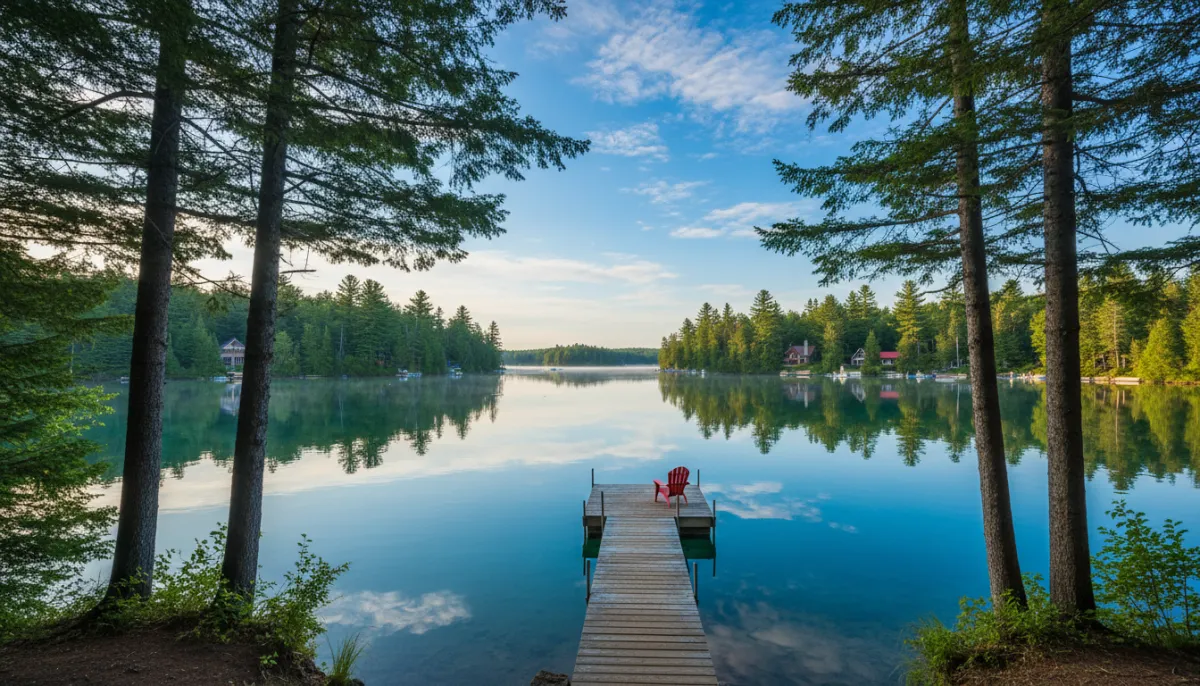 Sturgeon River and lake landscape near Sturgeon Falls Ontario in the West Nipissing region