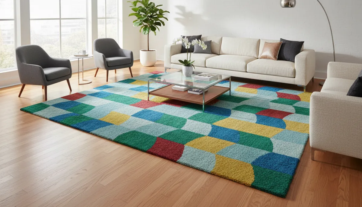 Professional area rug cleaning results showing restored colours and clean fringe in North Bay