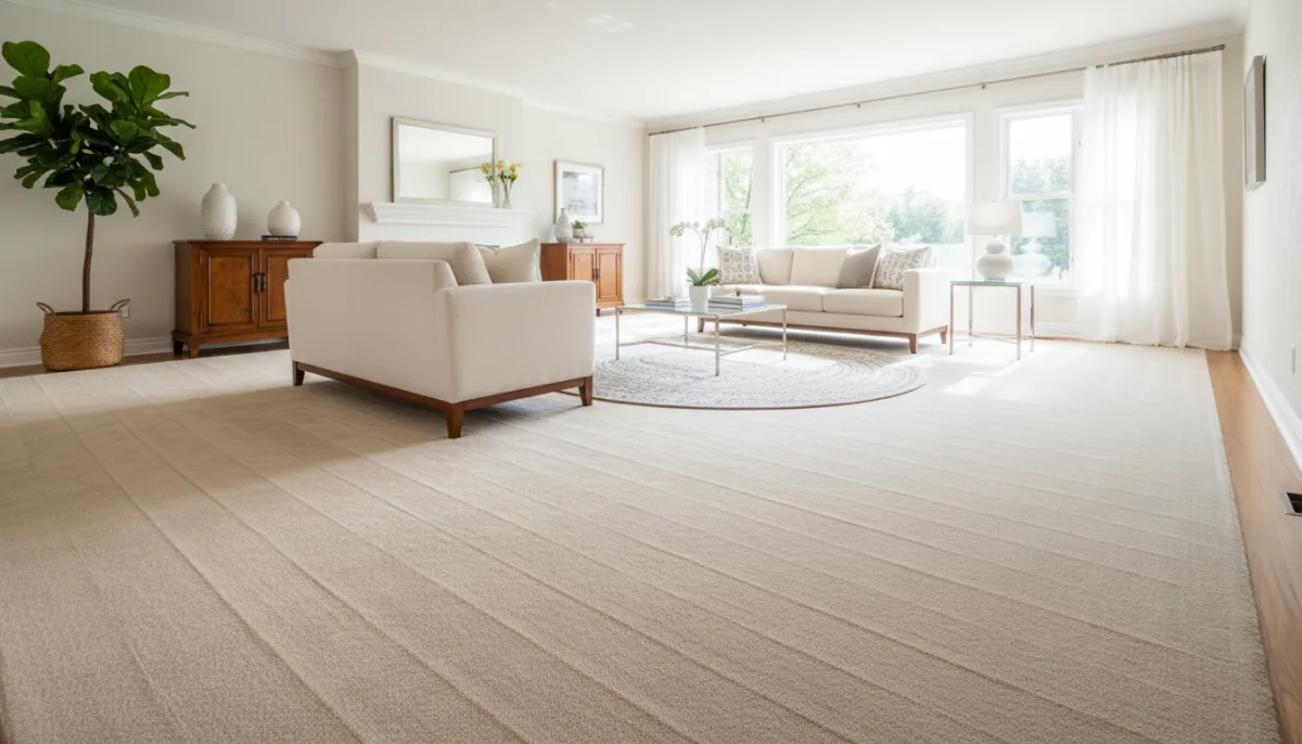 Clean carpet results after professional hot water extraction cleaning in North Bay home
