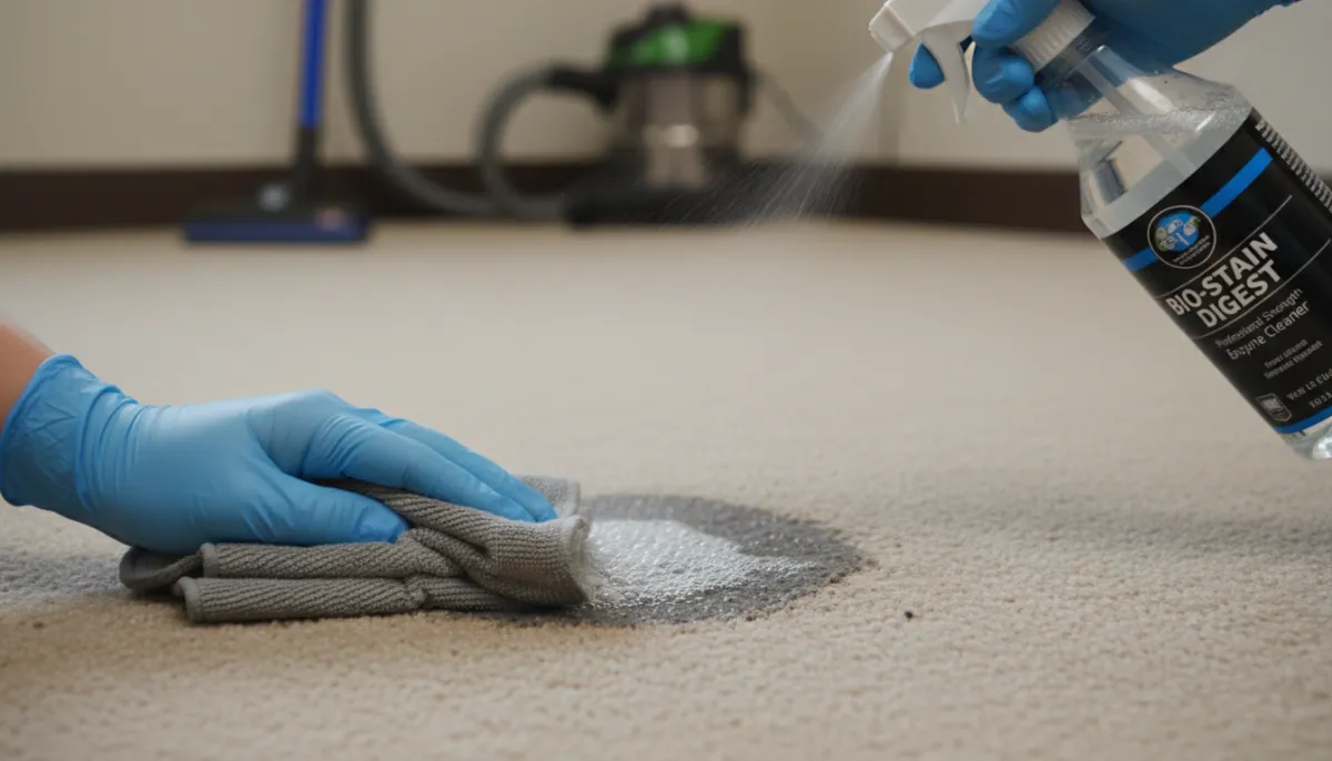 Professional enzymatic pet stain treatment being applied to carpet in a Callander Ontario home