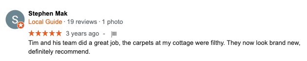 Google Review of Carpet Cleaning North Bay